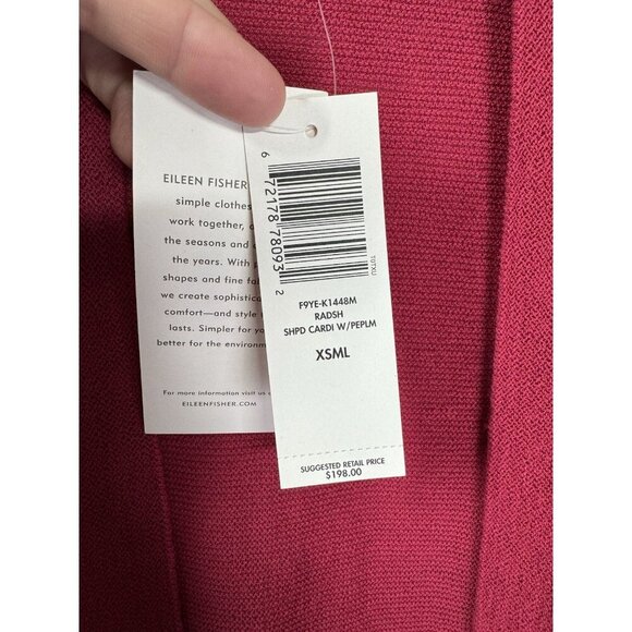 Eileen Fisher 100% Wool Open Front Cardigan Womens XS Radish Red Pink Washable - Picture 4 of 13